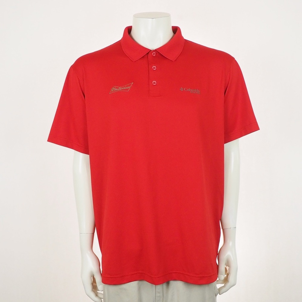 Columbia PFG Low Drag Offshore Fishing Polo Shirt Mens XL Red Budweiser Beer